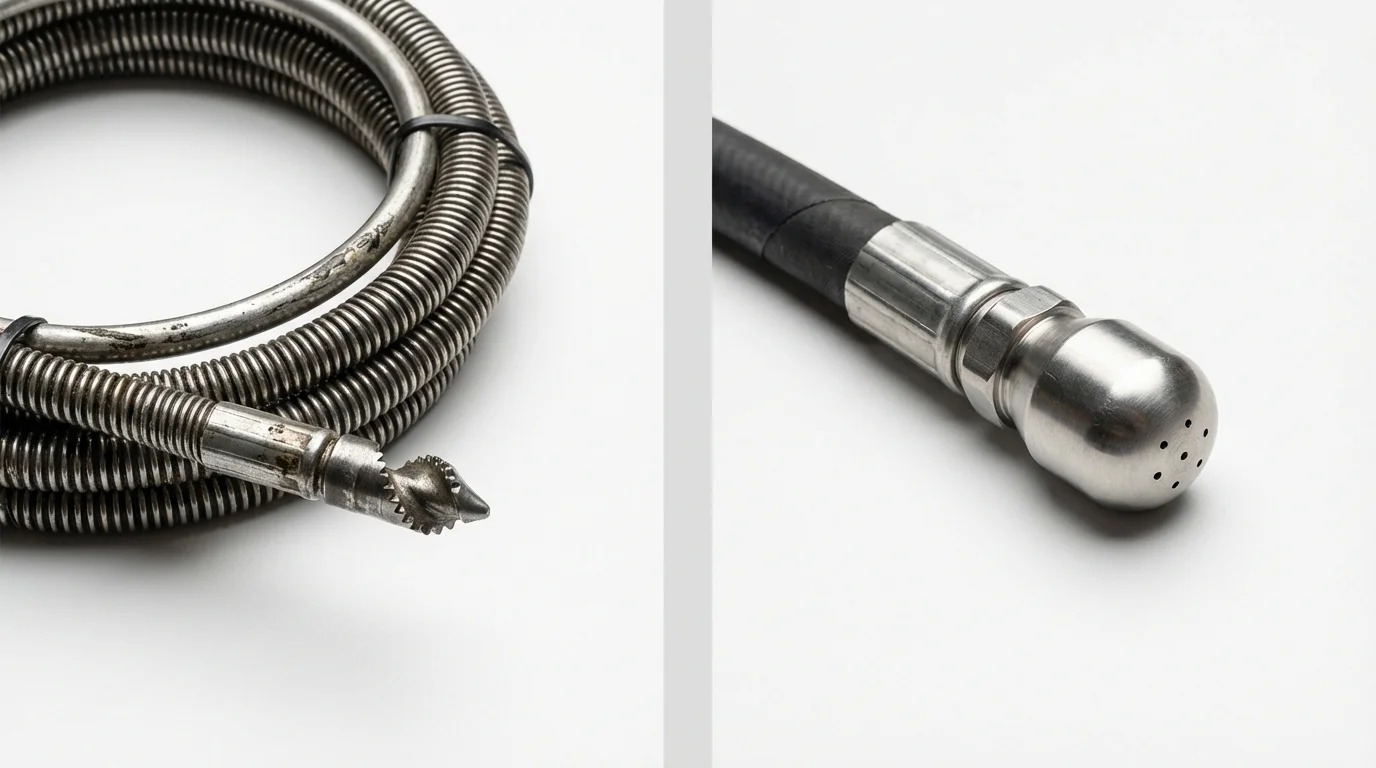 Drain snake cable and hydro jetting nozzle used for drain cleaning in Booneville, MS