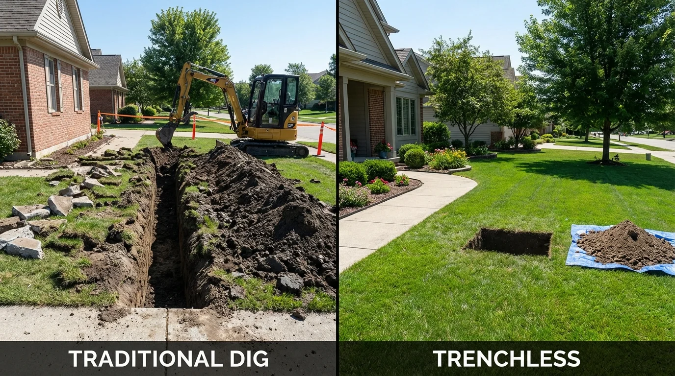 Trenchless sewer repair with minimal yard damage versus traditional excavation in Booneville, MS